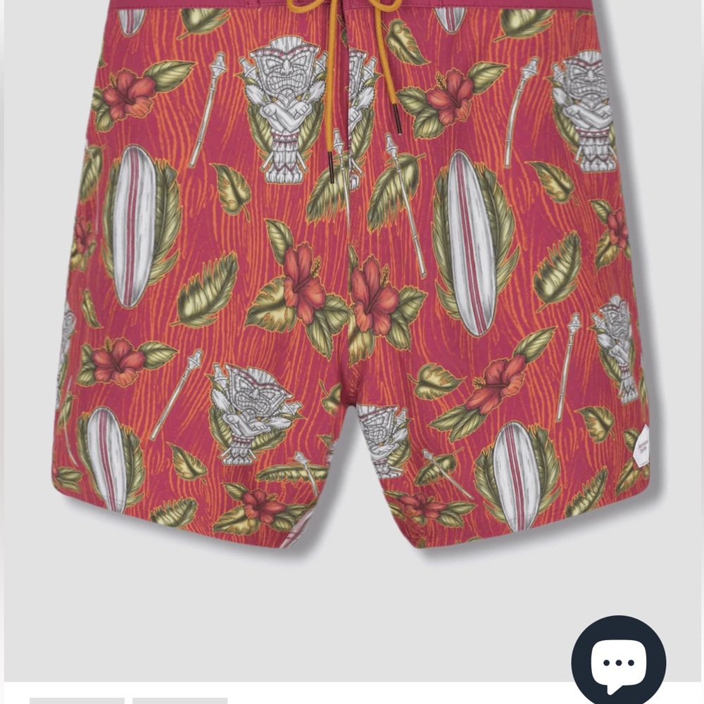 Men's Red Tropical Print Swim Board Shorts